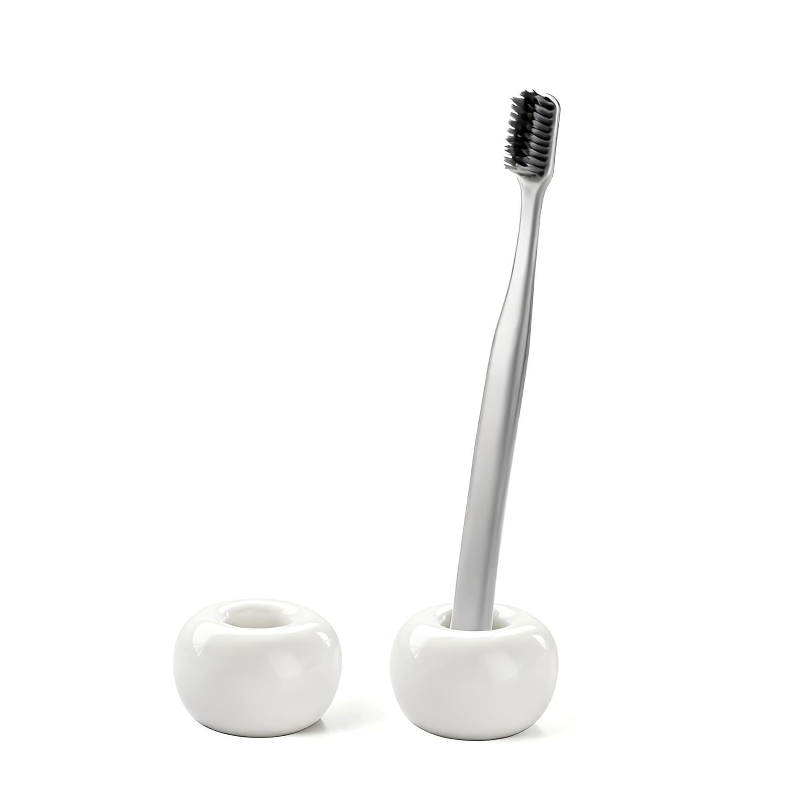 Toothbrush Holder 2 Pcs Ceramic Toothbrush Holders For Bathrooms Countertop Holder Reusable Mouthwash Cup(White)