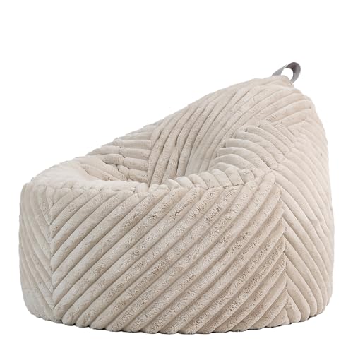 Icon Cocoon Sitzsack Sessel, Beige, Flauschiger Kunstpelzstoff, Sitzsack Erwachsene mit Füllung, Bean Bag, Flauschig Lounge Sessel, Lounge Stuhl, Schlafzimmer, Wohnzimmer, Wohnzimmer Möbel