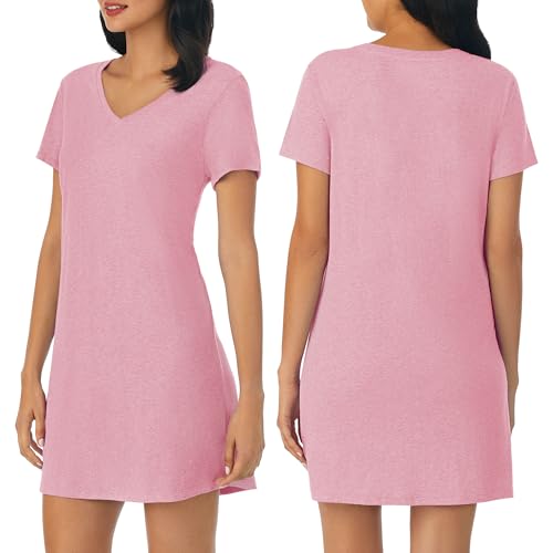 Image of Nautica Womens Sleep Shirt Dress - Cotton Knit Jersey V-Neck Pajama Top - Lightweight & Breathable Sleepwear Loungewear