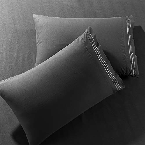 Pure Bedding Bed Sheets - Full Sheet Set [6-Piece, Black] - Hotel Luxury 1800 Brushed Microfiber - Soft And Breathable - Deep Pocket Fitted Sheet, Flat Sheet, Pillow Cases #TOP1