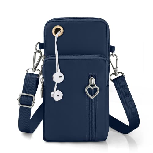 Bolso de nylon para celular con doble función cruzada y de brazo en color azul