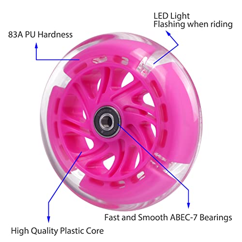 Gladeer 120Mm Light Up Flashing Scooter Front Replacement Wheels W/Bearings For Kids 3-Wheeled Kick Scooters (Pink) #TOP1