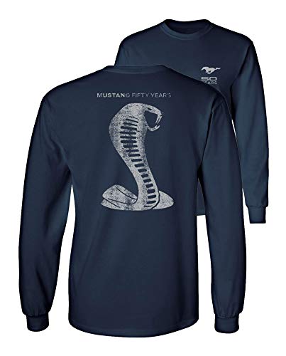 Mustang 50 Years Ford 50 Gray Snake Long Sleeve TEE F & B, Navy, L