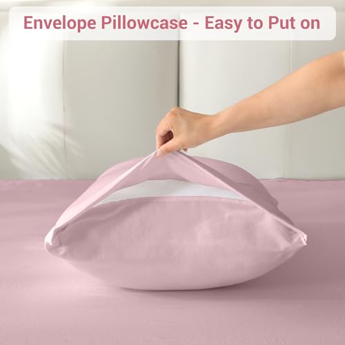 Image of Softan Microfiber Queen Sheet Set with Non-Slip Corner Straps, Pink | 15 inch Deep Pocket Fitted Bed Sheets, Double Brushed Microfiber, Cozy Sheets & Pillowcase for All Season