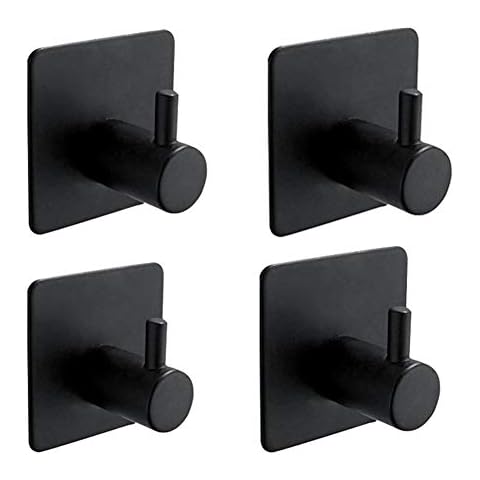 Ibergrif M34251B - Ganchos de Acero Adhesivos para Toallas de Baño y Cocina, 4 Piezas, Negro Cover