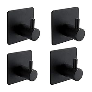 Ibergrif M34251B – Handdoekhaken Zonder Boren, Zelfklevend Wandhaken, Kledinghaken, Voor Badkamer En Keuken, Badhanddoekhaken 3M Lijm, 4 Stuks, 304 Roestvrij Staal, Zwart