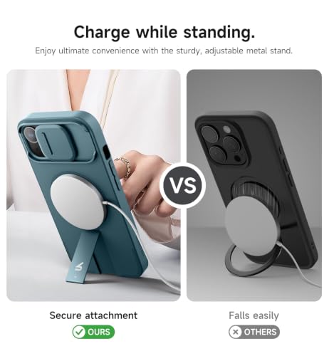 Image of SURITCH for iPhone 15 Case with Magnetic Camera Slide Cover and Adjustable Kickstand, Compatible with MagSafe, Shockproof Bumper Case Slim Protective Cover 6.1 Inch, Lake Green