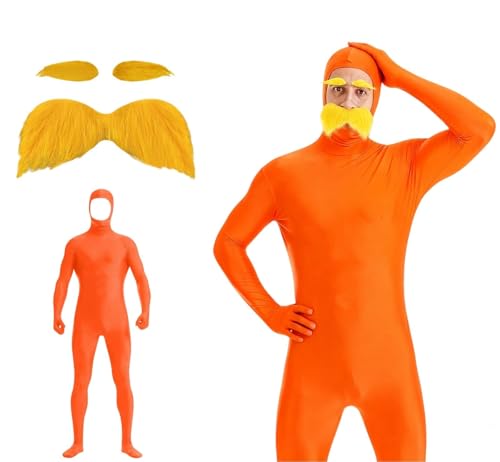 Damen Herren Greenscreen Anzug Suit Unisex Ganzkörperanzug Halloween Karneval Ganzkörper Slenderman Kostüm Bodysuit Orange Karneval Kostüm Open Face Cosplay Jumpsuit Ganzkörperanzug Orange
