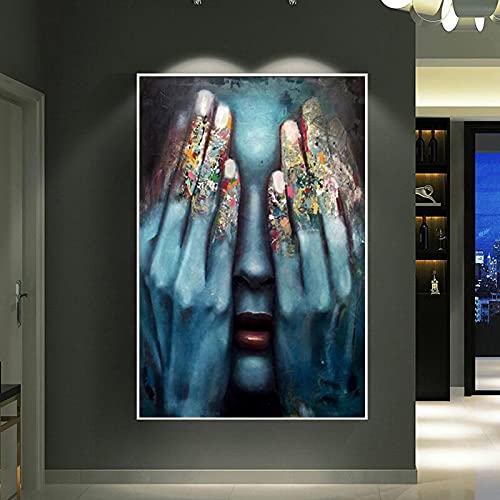 Affiches mur photos salon peinture abstraite portrait femme 60x90cm