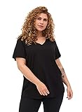 Kurze Ärmel und V-Ausschnitt Zizzi Große Größen Damen 2er Pack Basics T-Shirts aus Baumwolle Gr 42-44 Schwarz