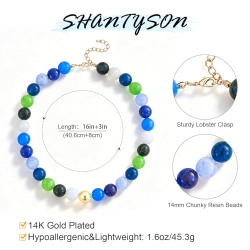 SHANTYSON Colorful Chunky Beaded Necklaces for Women Multicolor Large Round Resin Beads Collar Necklace Boho Trendy Statement Chokers Y2K Summer Beach Jewelry (Ocean‑multicolor) by SHANTYSON - Used condition - Image 5
