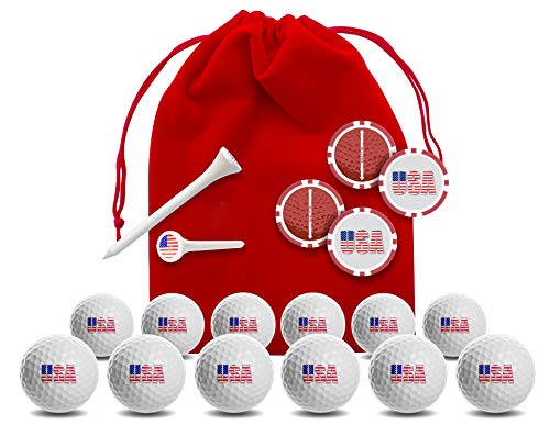 Clip Wipes USA American Flag Golf Gifts | USA American Flag Golf Balls | USA American Flag Golf Accessories Package #5 (USA-Red)