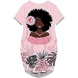 AZPSRT Women's Plus Size Short Sleeve Africa Print Dresses African American Black Queen Gifts Shirt Dress Medium