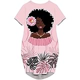 AZPSRT Women's African American Girl Gift Summer Casual Tshirt Dresses Pride Loose Dress with Pockets 3X-Large