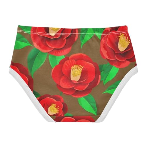 Cotton Girls Underwear Toddlers Red Camellia Flowers Brown Little Girl Panties Aesthetic Kids Briefs Undies 2t2