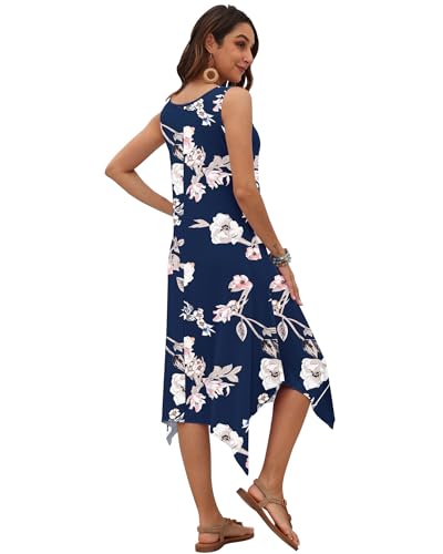 Image of AUSELILY Women's Summer Dresses Casual Sleeveless Midi Tank Beach Dress | Women's Asymmetrical Hem Sundress with Side Pockets, Great for Beach, Vacation & Daily Wear