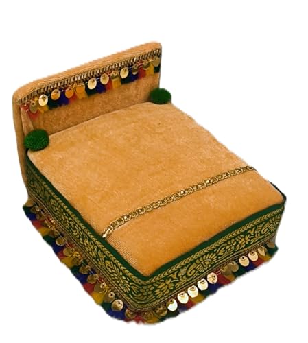 Image of RD Handicraft Thakur ji Bed, Laddu Gopal ji Bed, Bal Gopal ji Bed with Blanket Silk All Purpose Bed |Peach (17x16x10 cm)
