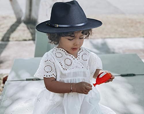 Kids Fedora-Hats Girls Vintage Wide Brim Felt-Bowler-Cap Belt-Fedora-Hat（5-9T）3