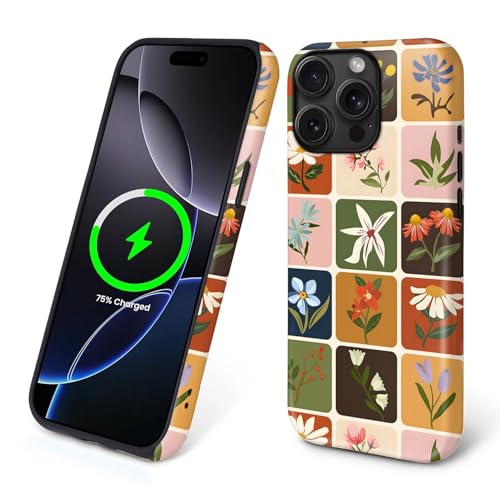 TAMEFOX Case for iPhone 14 Pro Max,[Compatible with MagSafe],Anti Drop Scratch Protective Magnetic Cover for Women Girl-Retro Colorful Checkered Flower