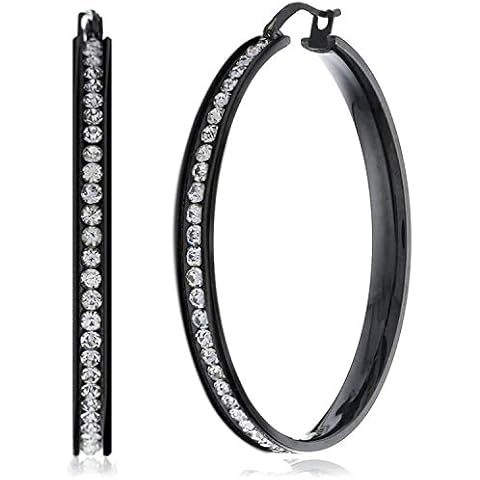 Finrezio 316 Edelstahl Schwarz Hoop Ohrringe Glänzender Zirkon Creolen Geeignet Cover