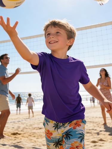 Image of Boys Neon Shirts Dry Fit Athletic T Shirts UPF 50+ Performance Cooling Shirt Short Sleeve Rash Guard Kids Top for Boys Girls