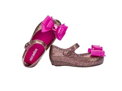Melissa Mini Ultragirl Sweet Ix Mary Jane Flats For Babies & Toddlers - Comfortable & Cute Peep Toe Jelly Flat Shoes With Clear Sparkly Upper, Clear Glitter/Pink, 6 #TOP5