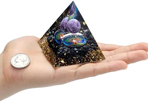JOVIVI Crystal Pyramid Amethyst Ball Tree of Life Black Obsidian Healing Stones Energy Generator Protection Pyramid Paperweight Ornament for Feng Shui Meditation Home Decor Gifts