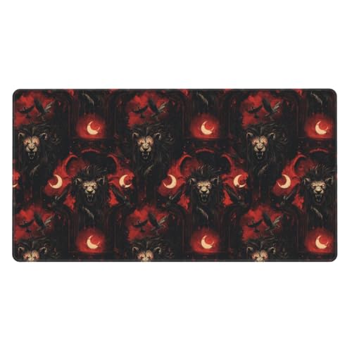 Grand tapis de souris de jeu imprimé lion noir avec base en caoutchouc stable