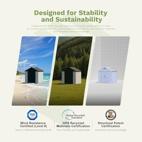Patiowell 8x10 FT Resin Outdoor Storage Shed with Floor, Beige - Image 3