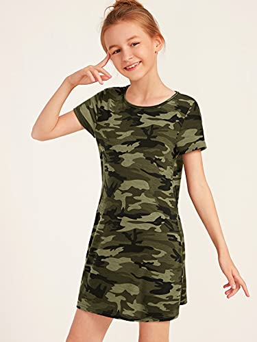 Soly Hux Girl's Casual Tie Dye Letter Print Short Sleeve T Shirt Short Dress Army Green 9Y #TOP3
