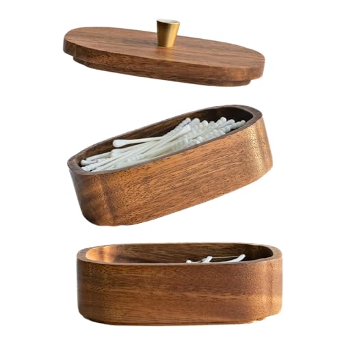 MIGAKU HOME Acacia Wood Qtip Holder Bathroom Jars with Lids Double-Layer Canisters for Cotton Ball/Round/Pads Floss Pick Storage Jars for Bathroom Countertop/Vanity Organizer Home Decor