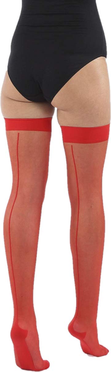 Classified Women's Red Sexy Black Nude White Cuban Heel Stockings Back Seam Seamed Welt Retro M ( With Seam)