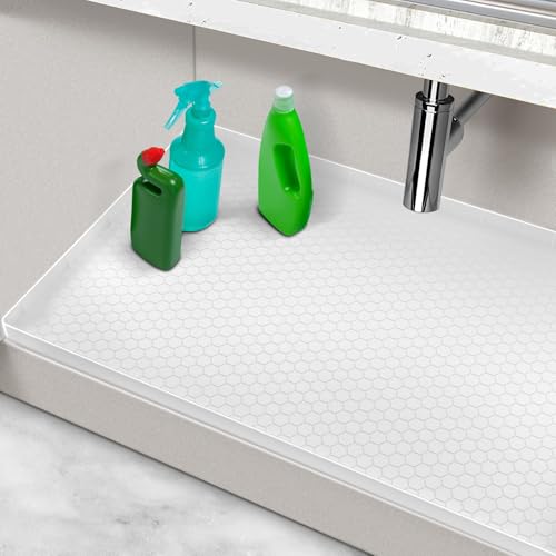 Under Sink Mats for Kitchen Waterproof, Silicone Under Kitchen Sink Mat and Protector for 34" x 22" Cabinets, Under Sink Organizer Tray, Shelf Liner Cabinet Liner for Bathroom, White by MECHEER - Used condition - US$13.80