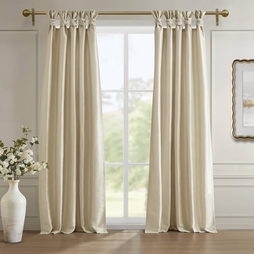 Madison Park Emilia Faux Silk Total Blackout Single Curtain with Privacy Lining, DIY Twist Tab Top, Window Drape for Living Room, Bedroom and Dorm, 84L x 50W, Champagne