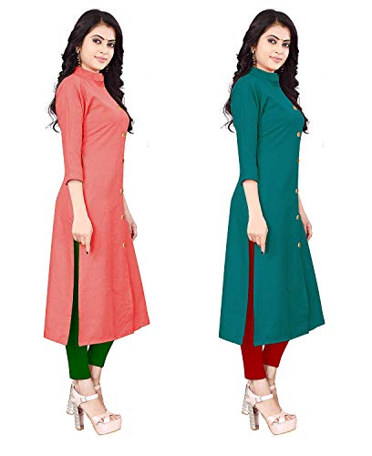 Image of NATEK Women's Cotton Straight Plain Kurtis Combo Pack of 2