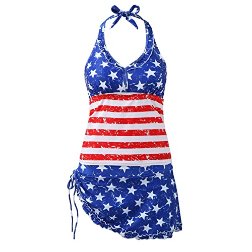 Womens Swimsuits High Waisted Two Piece Patriotic Side Shirring Bathing Suit Retro Usa Swimwear Red #TOP3