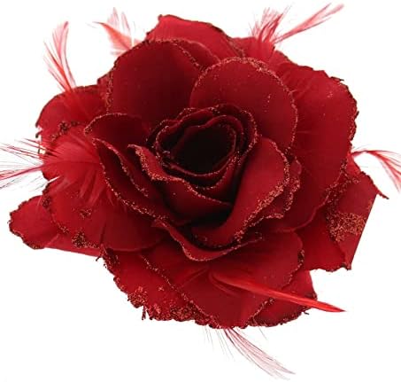Topkids Accessories Rose Flower Hair Clip Hairband Brooch Safety Pin Hairpin Floral Corsage Fascinator Hair Band Aligator Beak Grip for Women & Girls Wedding Prom Party Special Occasion (Red)