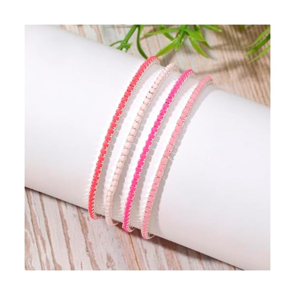 Tennis Bracelets for Women 2MM 4Pcs Dainty 18K White Gold Plated Rhinestone Stretch Bracelet Adjustable Simulated Diamond Tennis Bracelet Set Sparkly Thin Tennis Bracelet for Women - Image 5