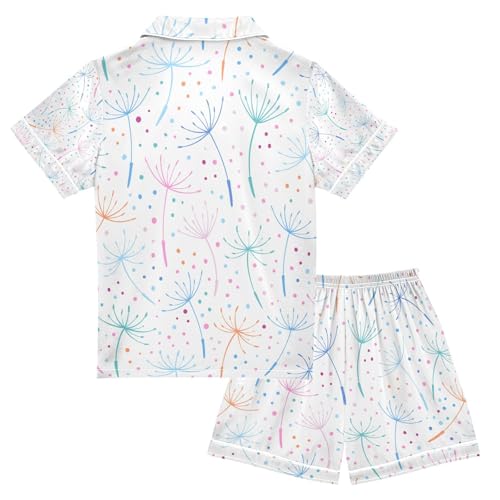 senya Colorful Dandelion Satin Summer Pajama Sets Silk Short Sleeve Button Down Sleepwear2