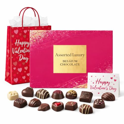 Valentine’s Day Chocolate Gift Box – Assorted Luxury Belgian Chocolates – Ready-to-Gift with Valentine Bag & Card – Premium Valentine Gift for Him or Her