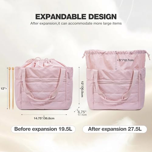 Teamoy Tragbare Stricktasche mit Kordelzug für Wolle, große, rosa – Bild 5