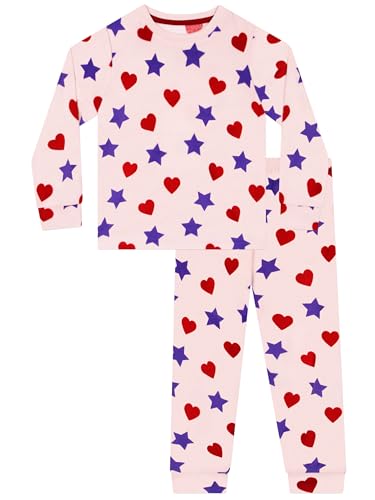 Harry Bear Childrens Fleece Pyjamas, Heart And Stars Girls Pyjama Sets, Soft Girls PJs, Pink 7-8 Years