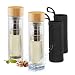 Produktbild Relaxdays 2er Set Teebereiter Bambus 500 ml, Teeflasche für unterwegs, doppelwandiger Teezubereiter, bruchsicheres Borosilikatglas