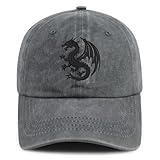 Yuawoi Embroidered Baseball Cap with Black Dragon for Men Women, Classic Sports Style Grey