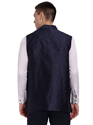 Image of SKAVIJ Mens Embellished Ethnic Wear Nehru Jacket Floral Printed Formal Waistcoat Regular Fit (X-Large,Blue)