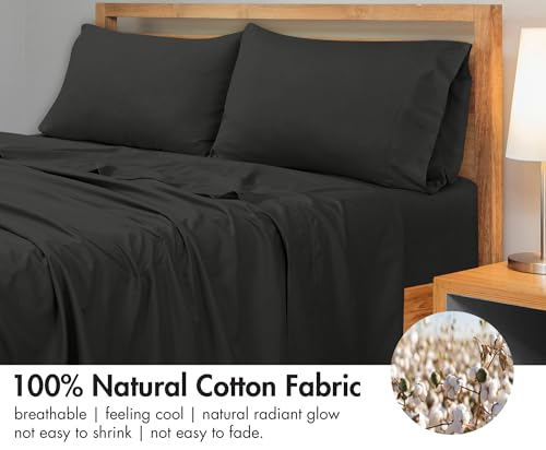 Image of Royale Linens 300 Thread Count 100% Long Staple Combed Cotton Flat Sheet - Super Soft - Top Sheets - Full Flat Sheet Sold Separately - Breathable, Cool & Crisp Percale Sheets Only (Twin XL, Black)