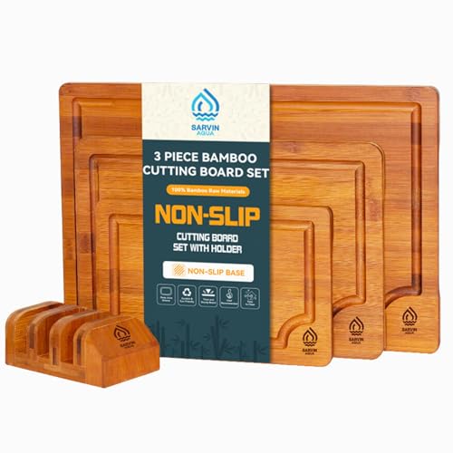 Set 3 tablas de cortar de bambú con soporte miniatura 2