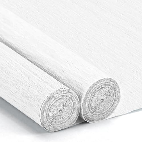 Crepe Paper Streamers 2 Rolls 10 x 98Inch Sheets for DIY Gift Colourful Flower Wrapping Paper Crafts Birthday Wedding Holiday Party Decorations (White)