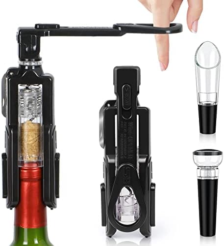 Pinesea 5-in-1 Professional Lever Corkscrew Set，Save Effort Wine Opener with Foil Cutter,Wine Pourer,Wine Stopper Perfect for Christmas （Black)