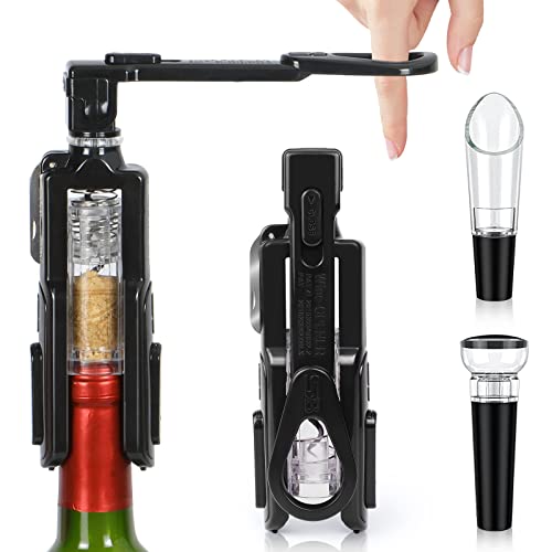 Pinesea 5-In-1 Professional Lever Corkscrew Set，Save Effort Wine Opener With Foil Cutter,Wine Pourer,Wine Stopper Perfect For Christmas （Black) #TOP3
